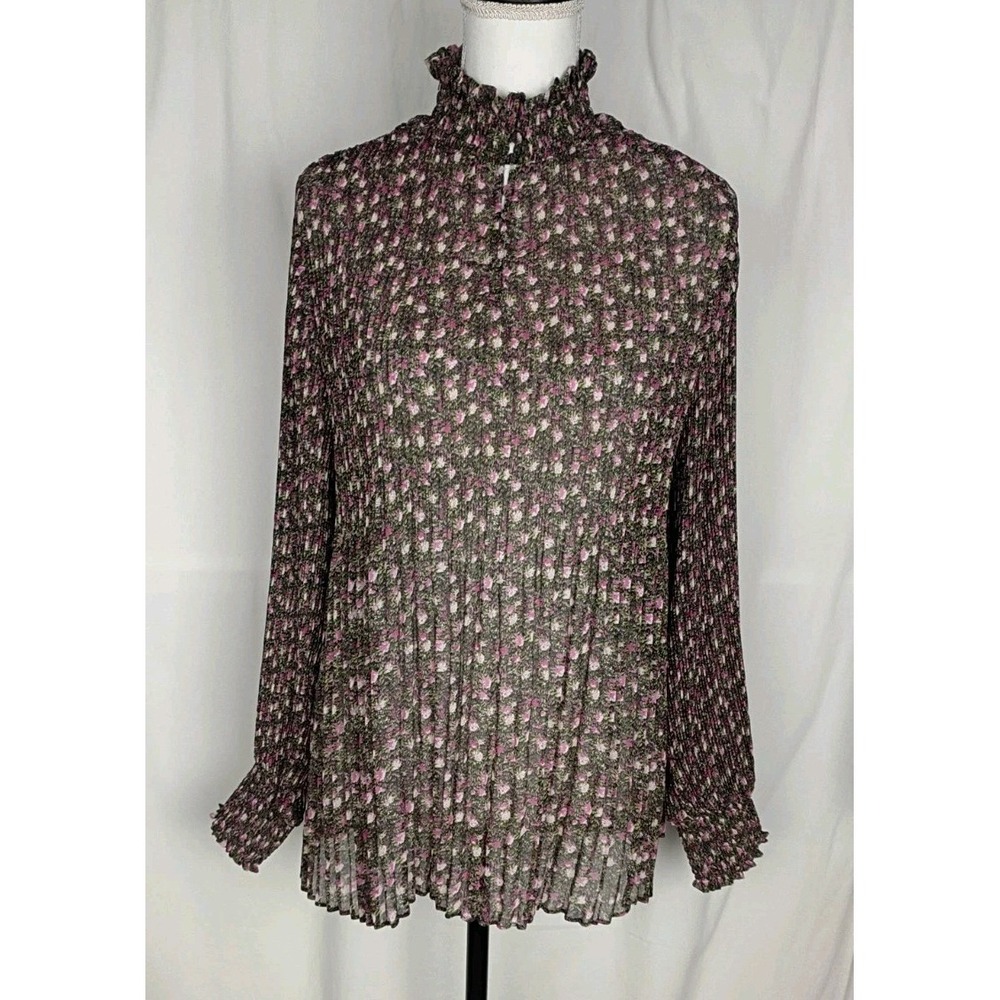 Cabi Women's Multicolor Knife Pleat Long Sleeve Blouse Floral Size M #3952